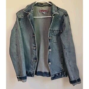Vintage Women's Silver Jeans Denim Jean Jacket Large Retro Y2K